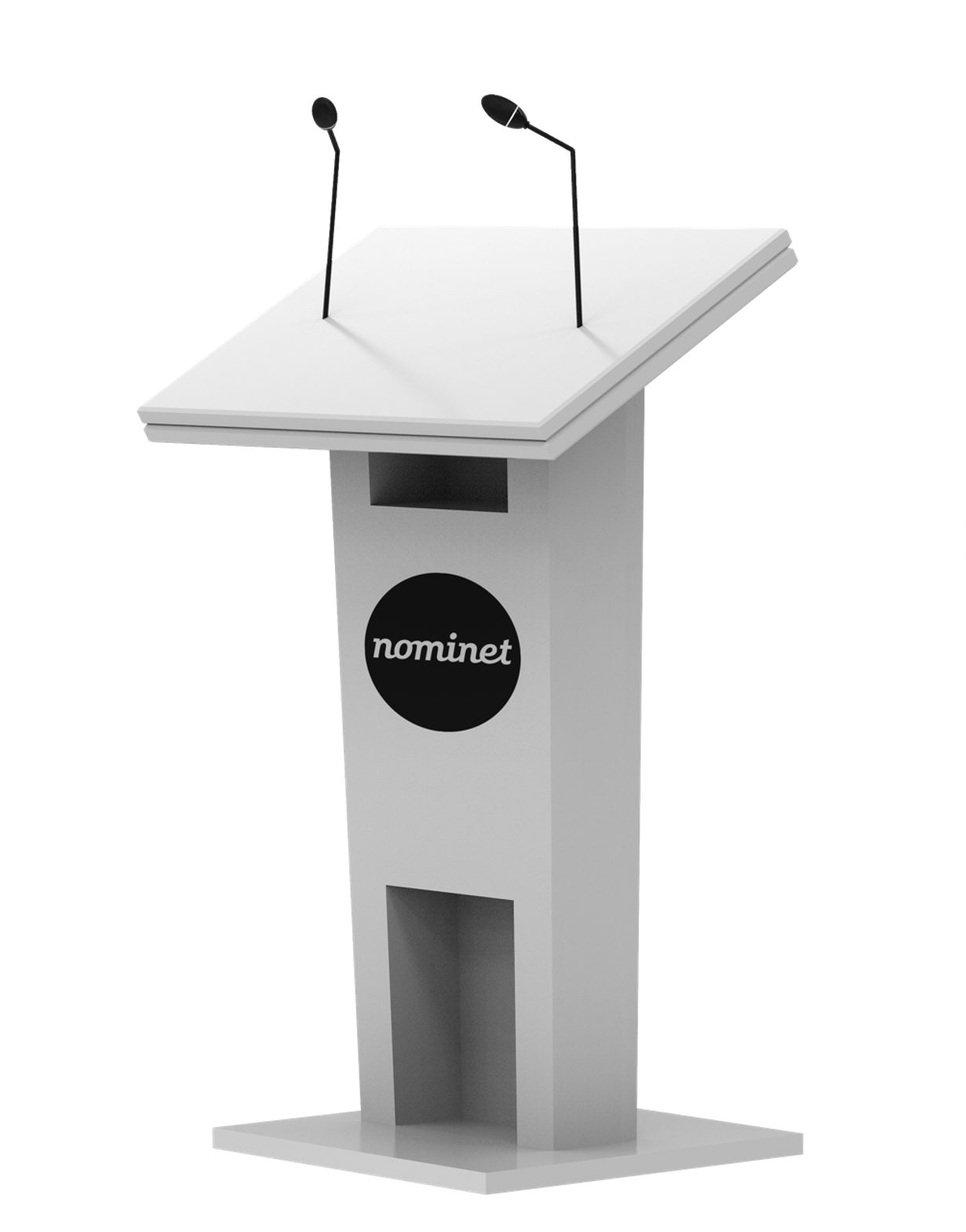 speaker podium with Nominet company logo on the front