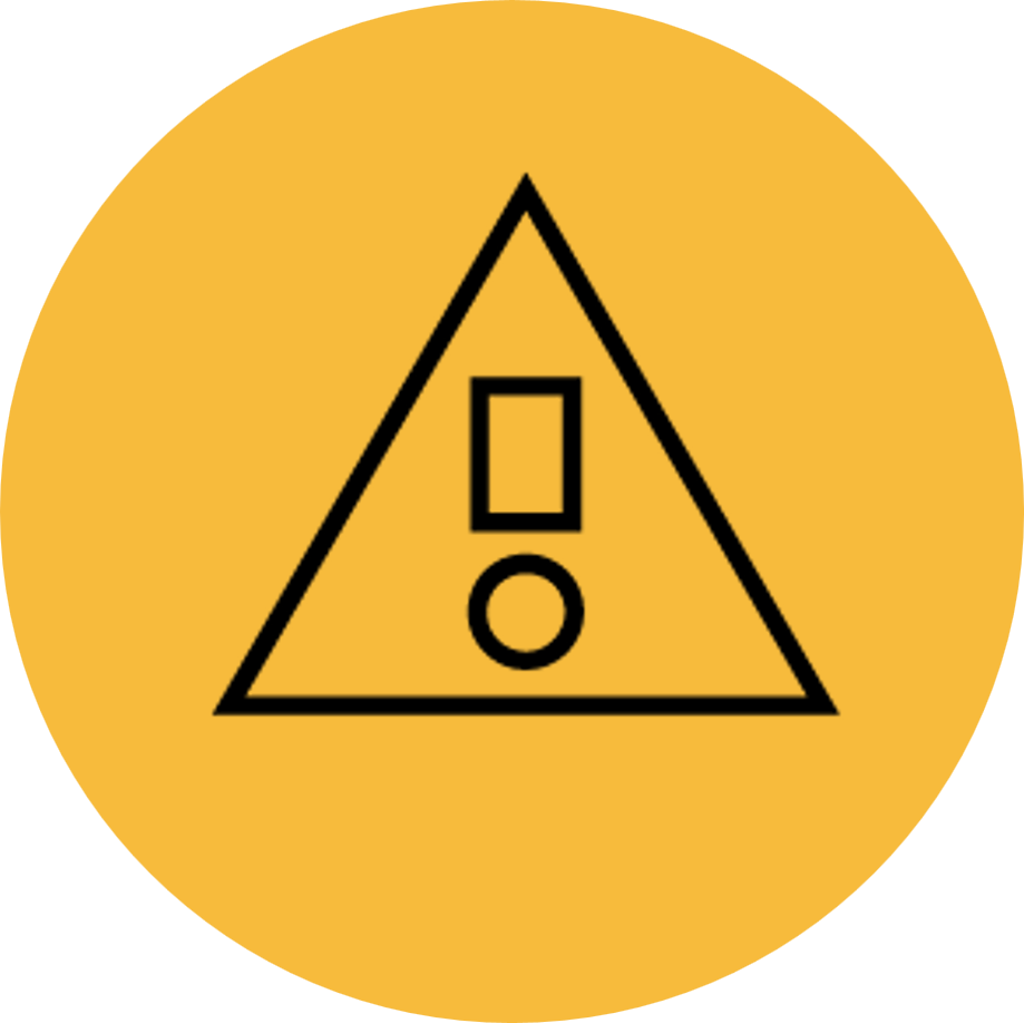 Yellow circle with abstract icon of a warning symbol made up of a triangle and exclamation mark