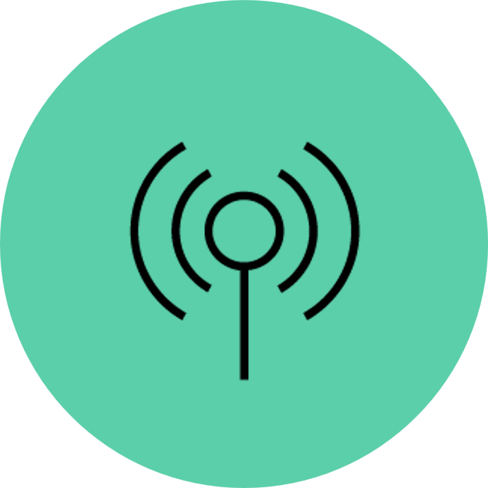 Green circle with a network radar icon at the centre